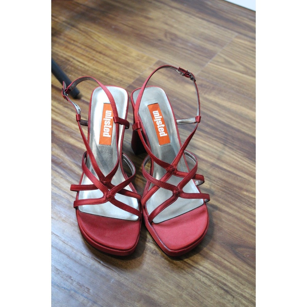 Unlisted Red Chunky Satin Heel Retro Size 7